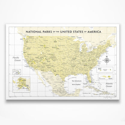 National Parks Map Poster - Yellow Color Splash CM Poster