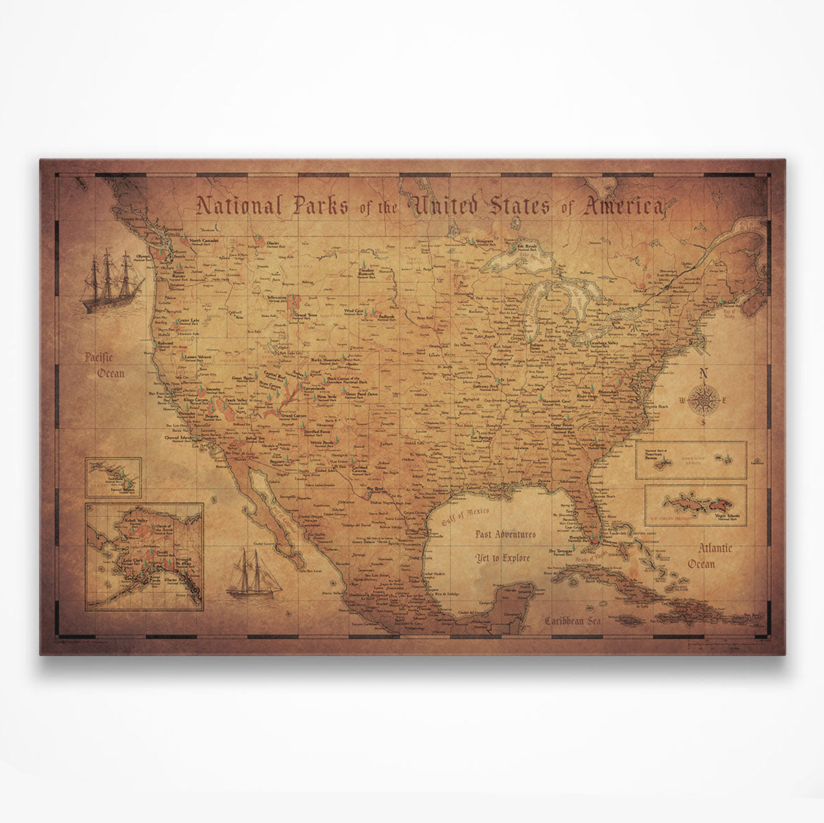 National Parks Map Poster - Golden Aged CM Poster