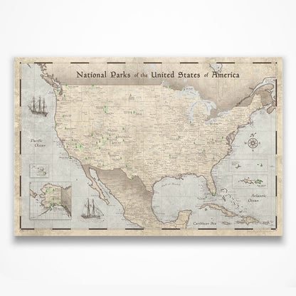 National Parks Map Poster - Rustic Vintage CM Poster