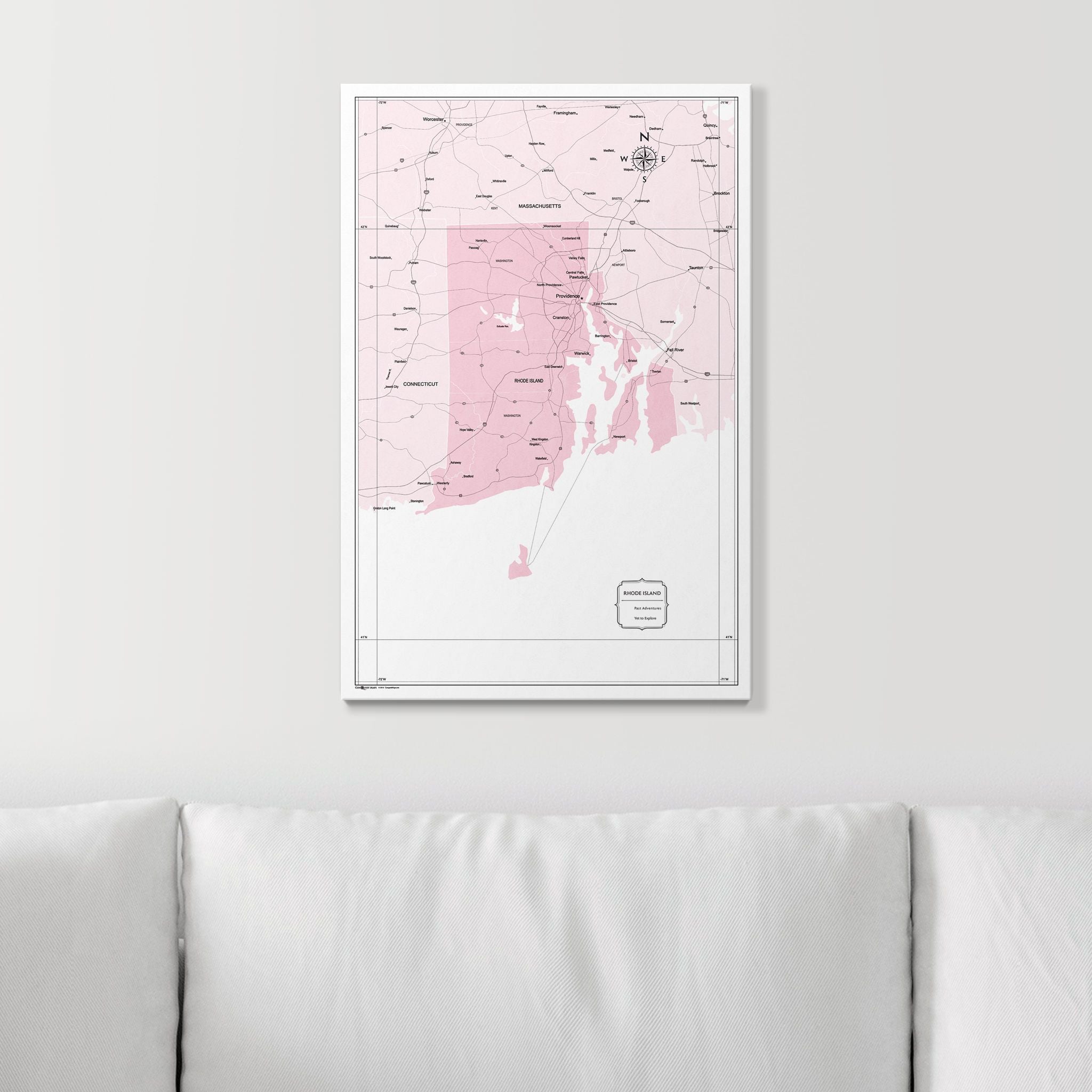 Push Pin Rhode Island Map (Pin Board) - Pink Color Splash CM Pin Board