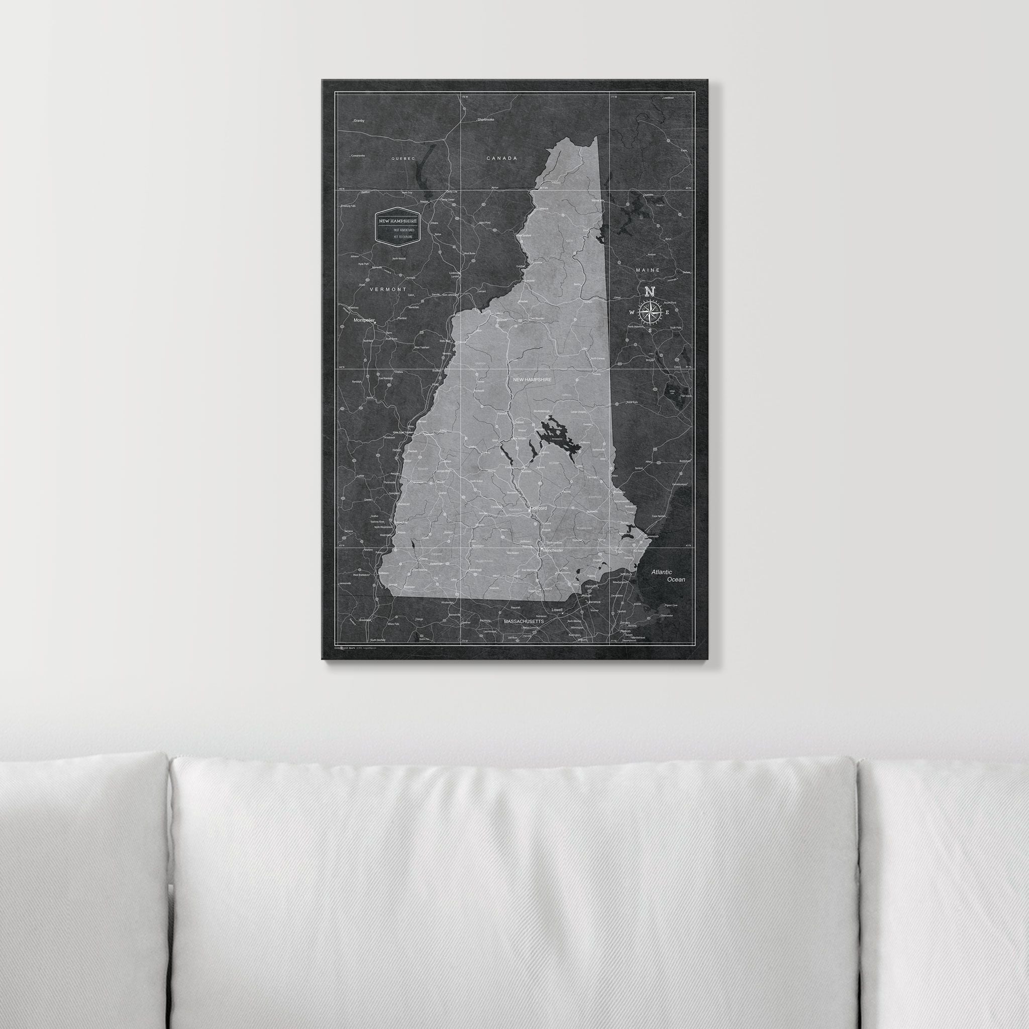 Push Pin New Hampshire Map (Pin Board) - Modern Slate CM Pin Board