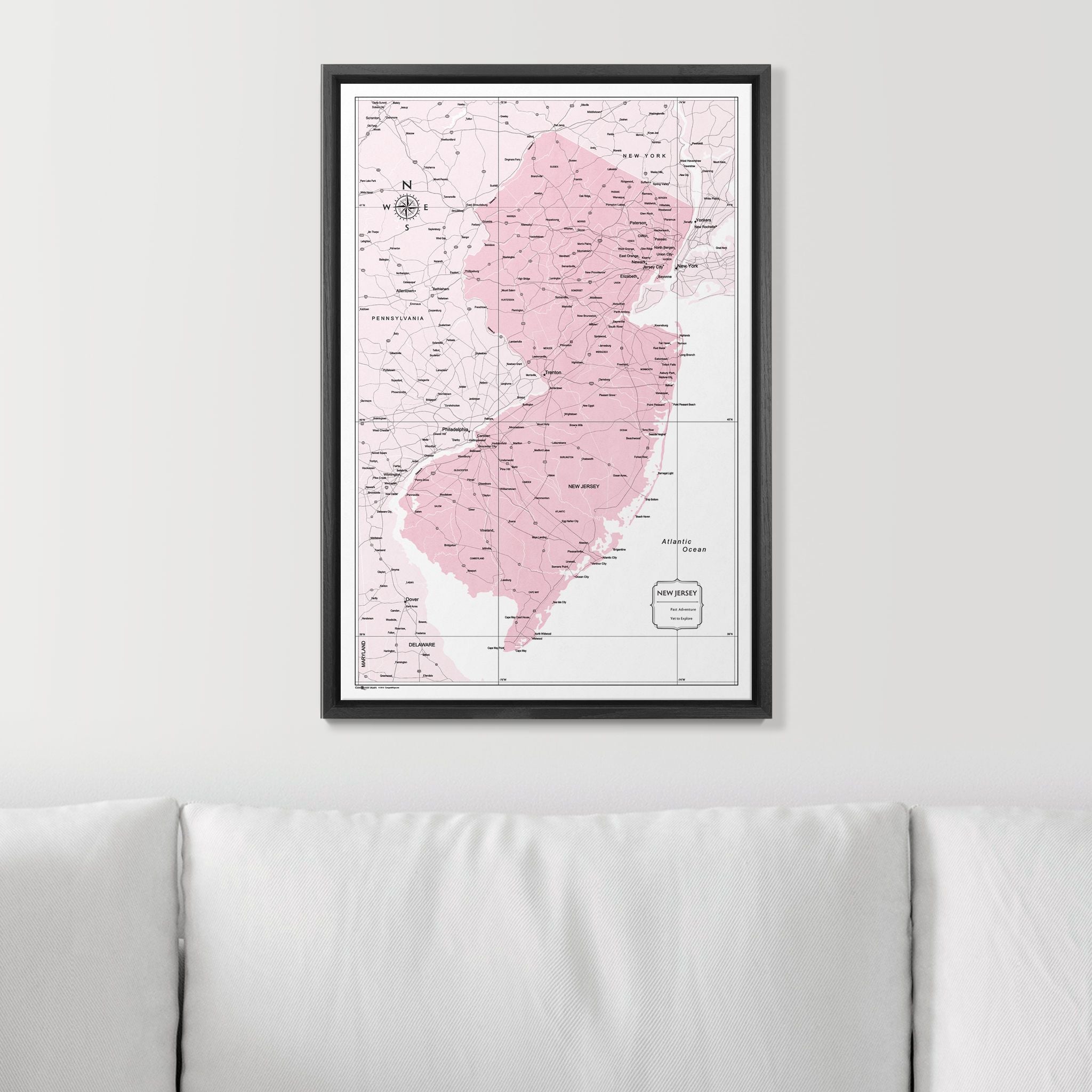 Push Pin New Jersey Map (Pin Board) - Pink Color Splash CM Pin Board