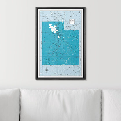 Push Pin Utah Map (Pin Board) - Teal Color Splash CM Pin Board