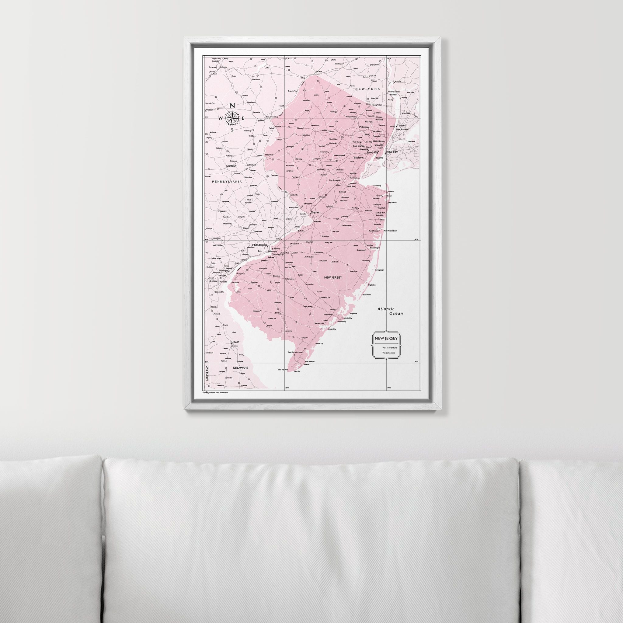 Push Pin New Jersey Map (Pin Board) - Pink Color Splash CM Pin Board