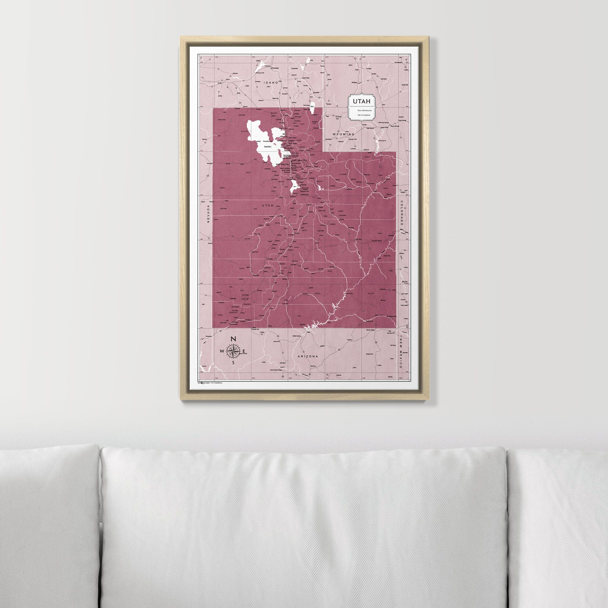 Push Pin Utah Map (Pin Board) - Burgundy Color Splash CM Pin Board