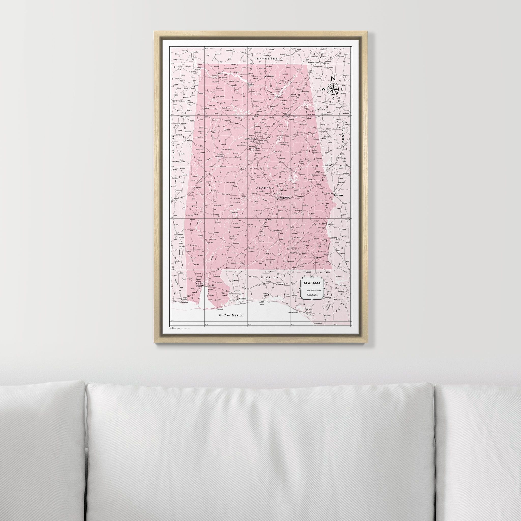 Push Pin Alabama Map (Pin Board) - Pink Color Splash CM Pin Board