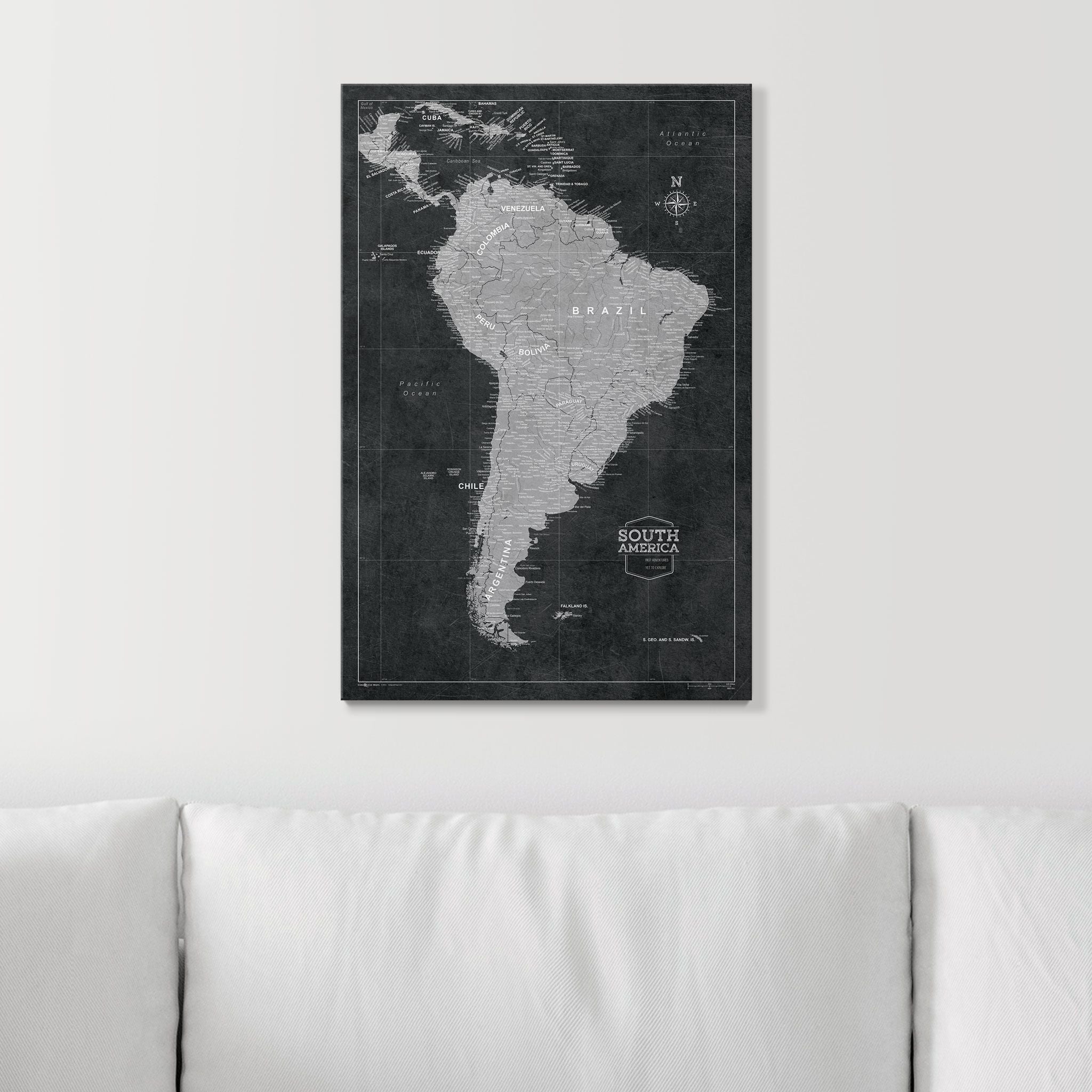 Push Pin South America Map (Pin Board) - Modern Slate CM Pin Board