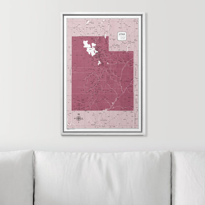 Push Pin Utah Map (Pin Board) - Burgundy Color Splash CM Pin Board