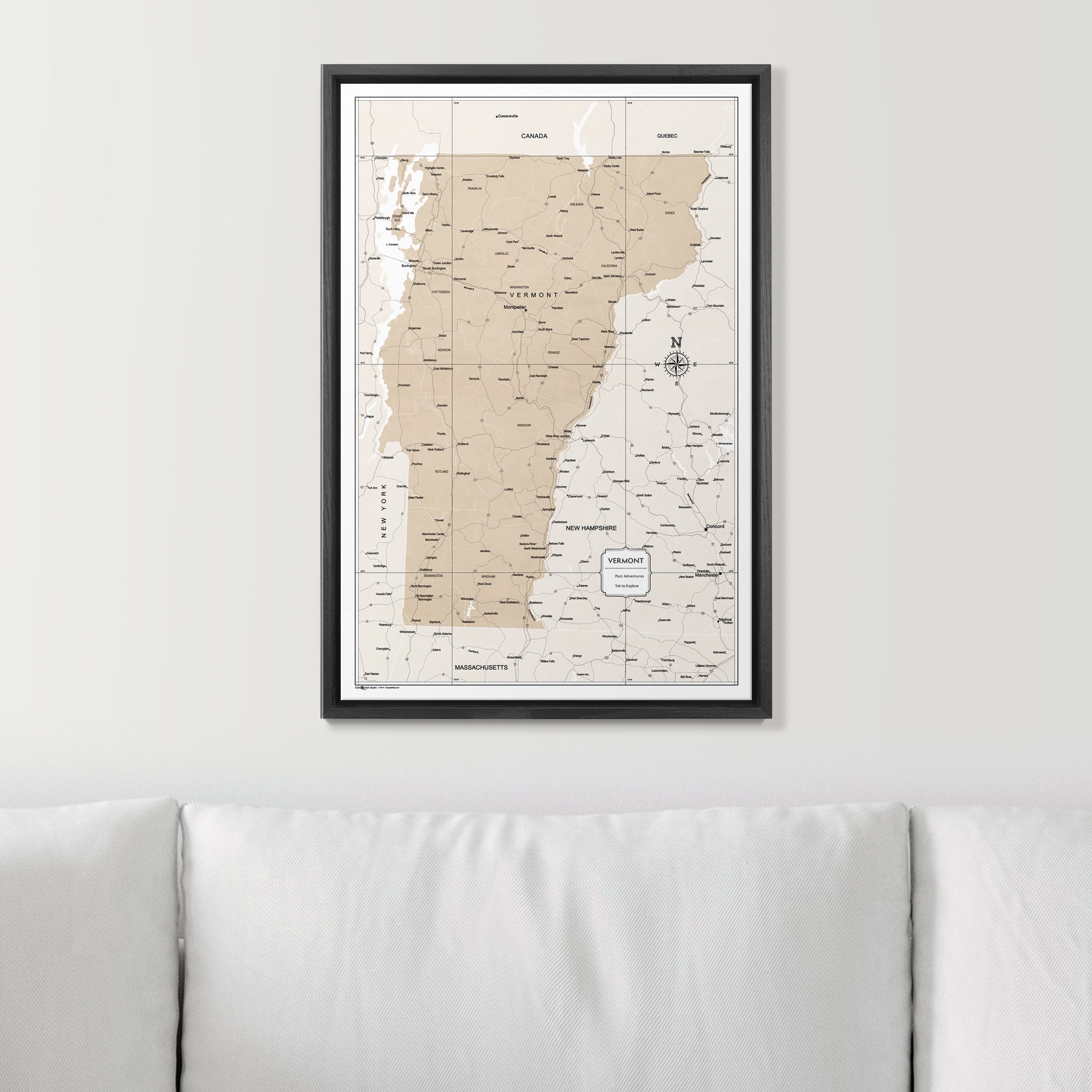 Push Pin Vermont Map (Pin Board) - Light Brown Color Splash CM Pin Board