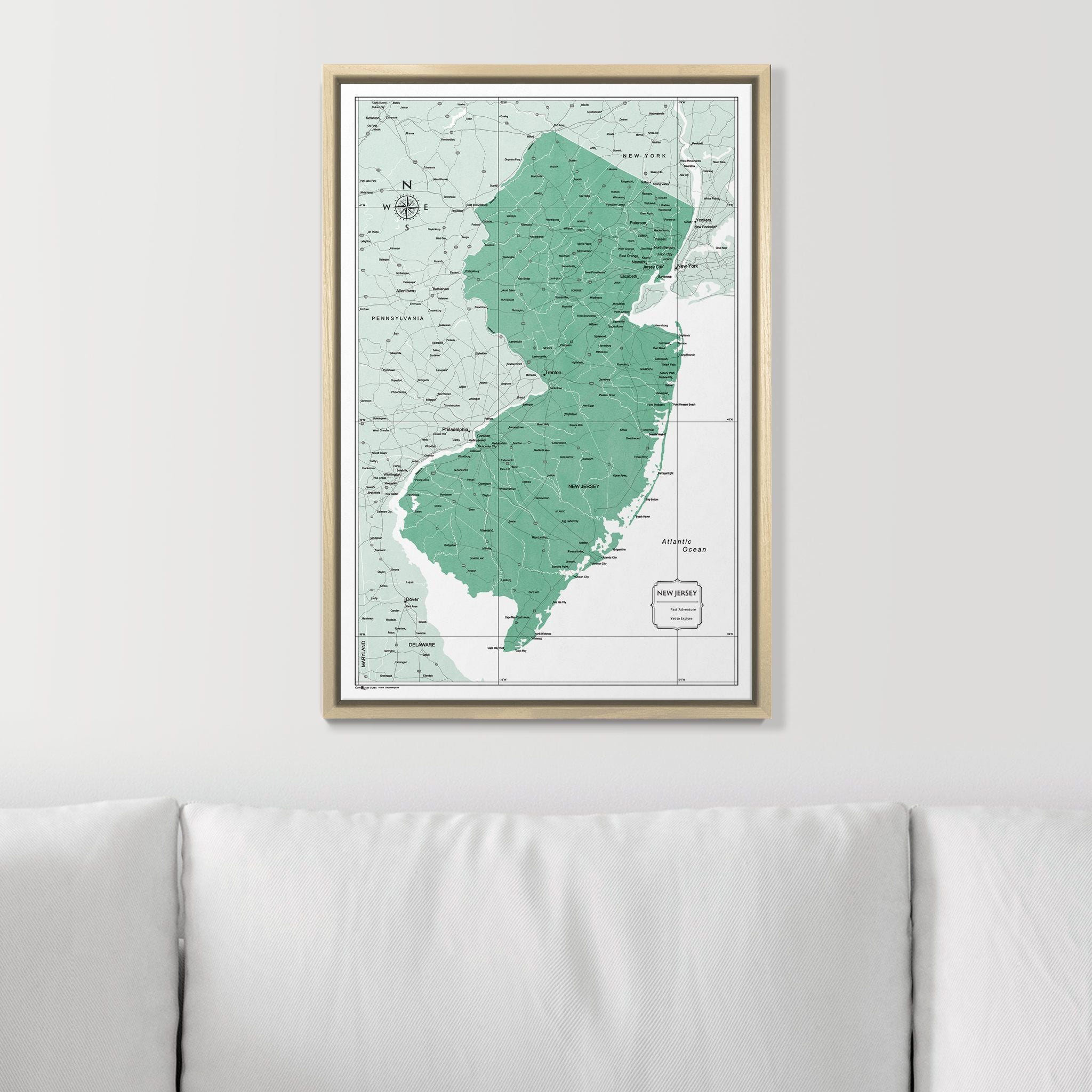 Push Pin New Jersey Map (Pin Board) - Green Color Splash CM Pin Board