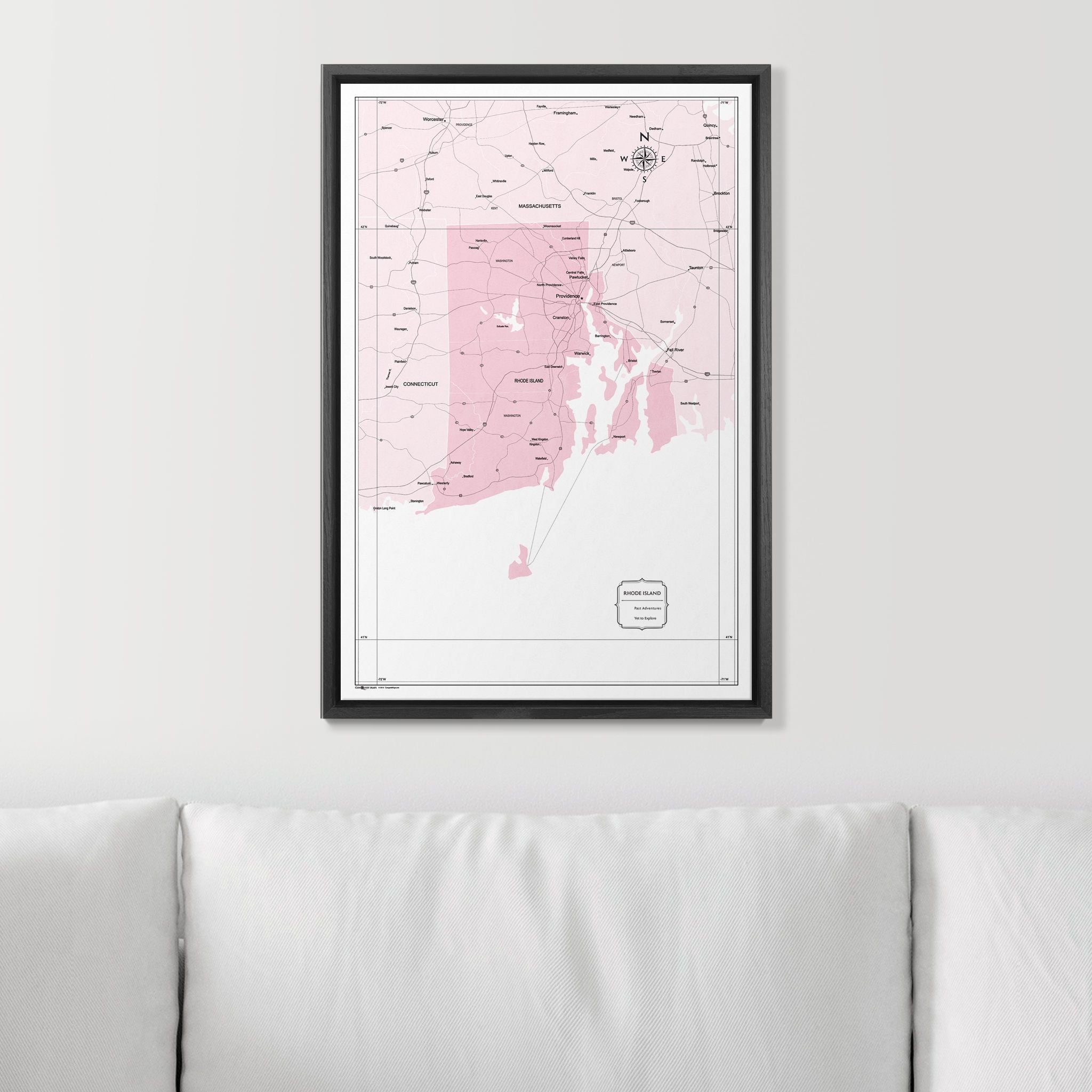 Push Pin Rhode Island Map (Pin Board) - Pink Color Splash CM Pin Board