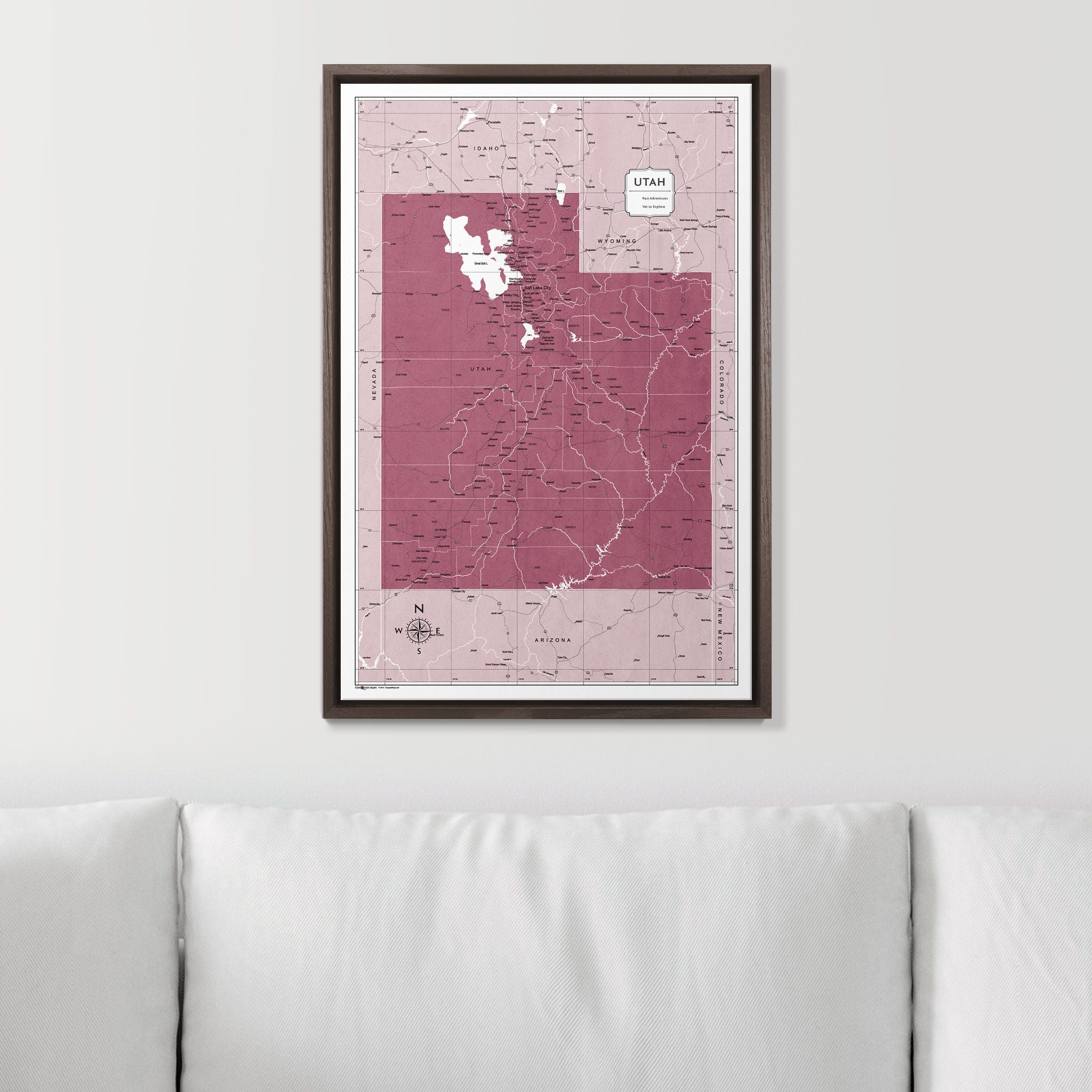 Push Pin Utah Map (Pin Board) - Burgundy Color Splash CM Pin Board