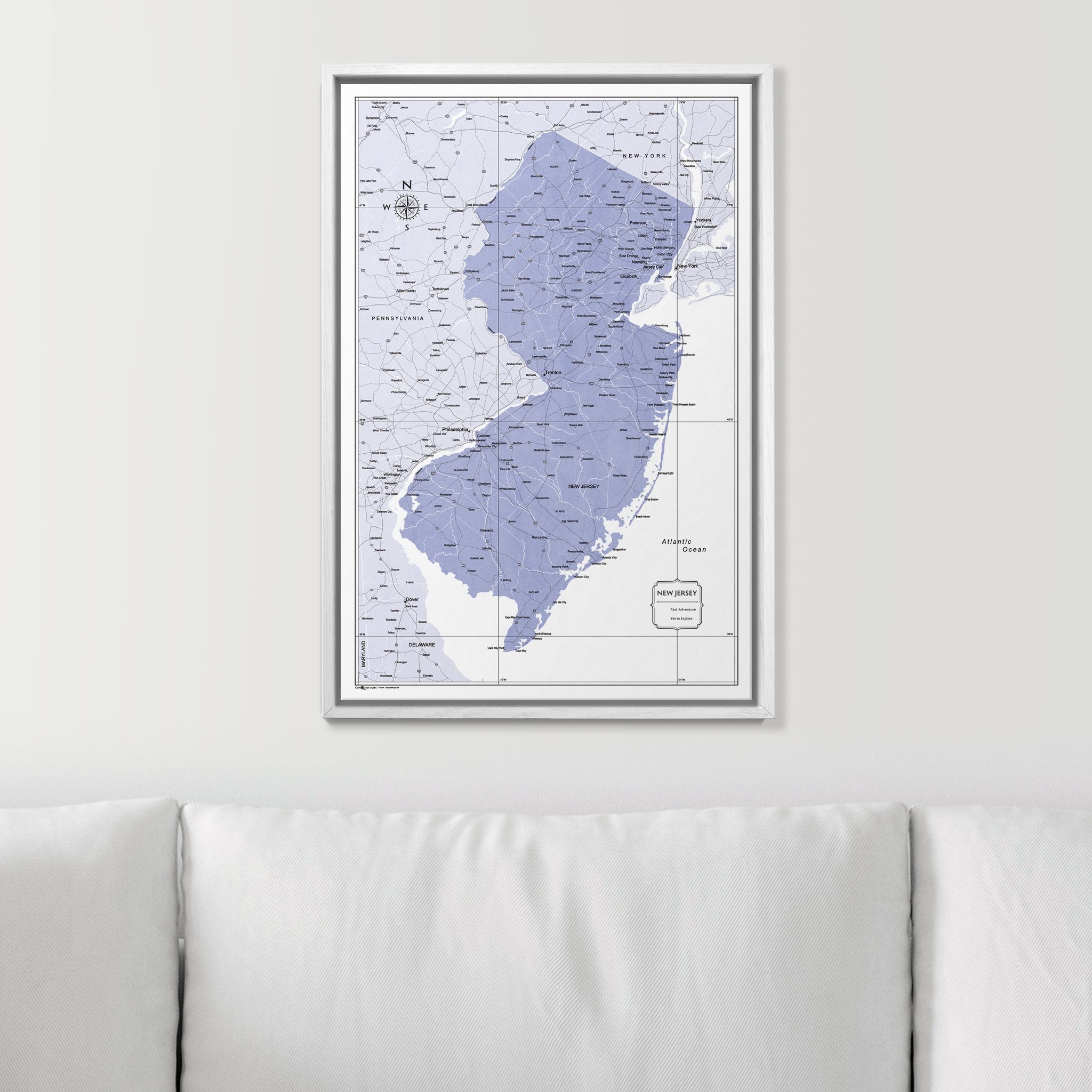 Push Pin New Jersey Map (Pin Board) - Purple Color Splash CM Pin Board