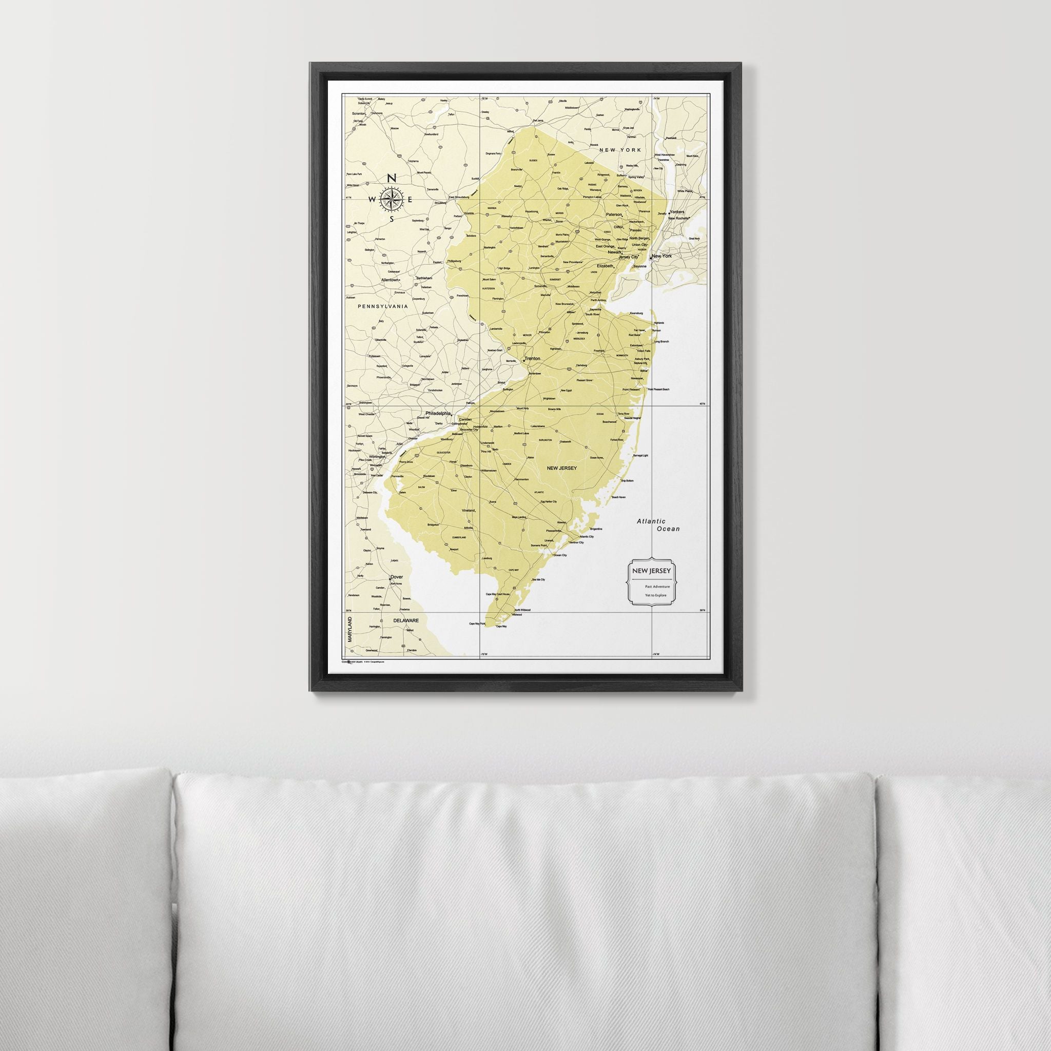 Push Pin New Jersey Map (Pin Board) - Yellow Color Splash CM Pin Board