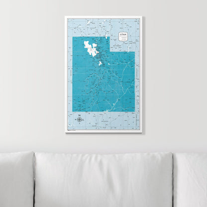 Push Pin Utah Map (Pin Board) - Teal Color Splash CM Pin Board