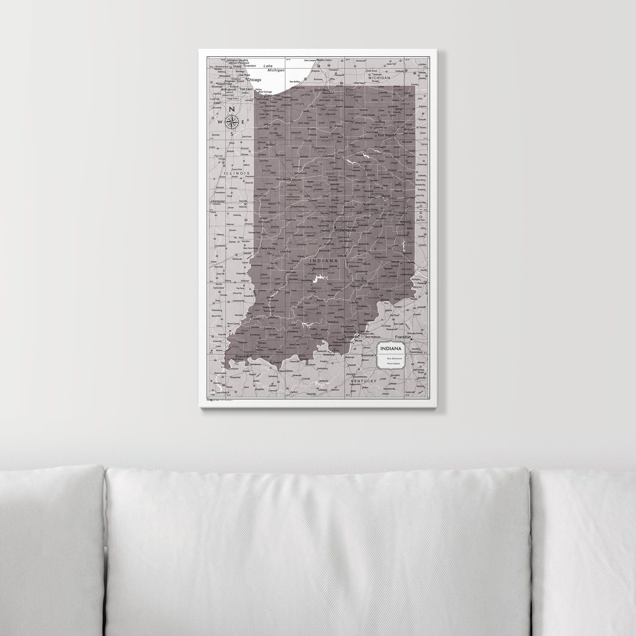 Push Pin Indiana Map (Pin Board) - Dark Brown Color Splash CM Pin Board