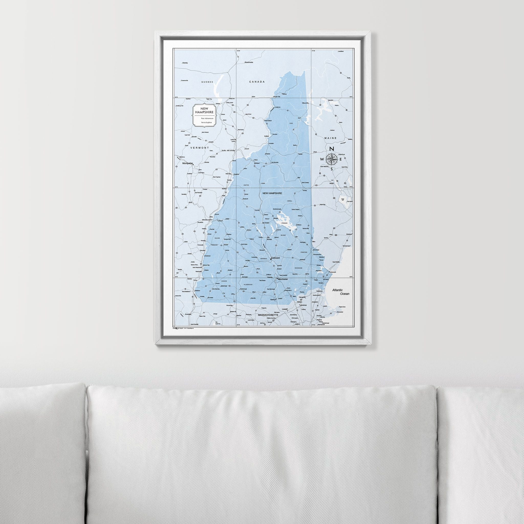 Push Pin New Hampshire Map (Pin Board) - Light Blue Color Splash CM Pin Board