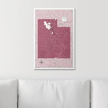 Push Pin Utah Map (Pin Board) - Burgundy Color Splash CM Pin Board