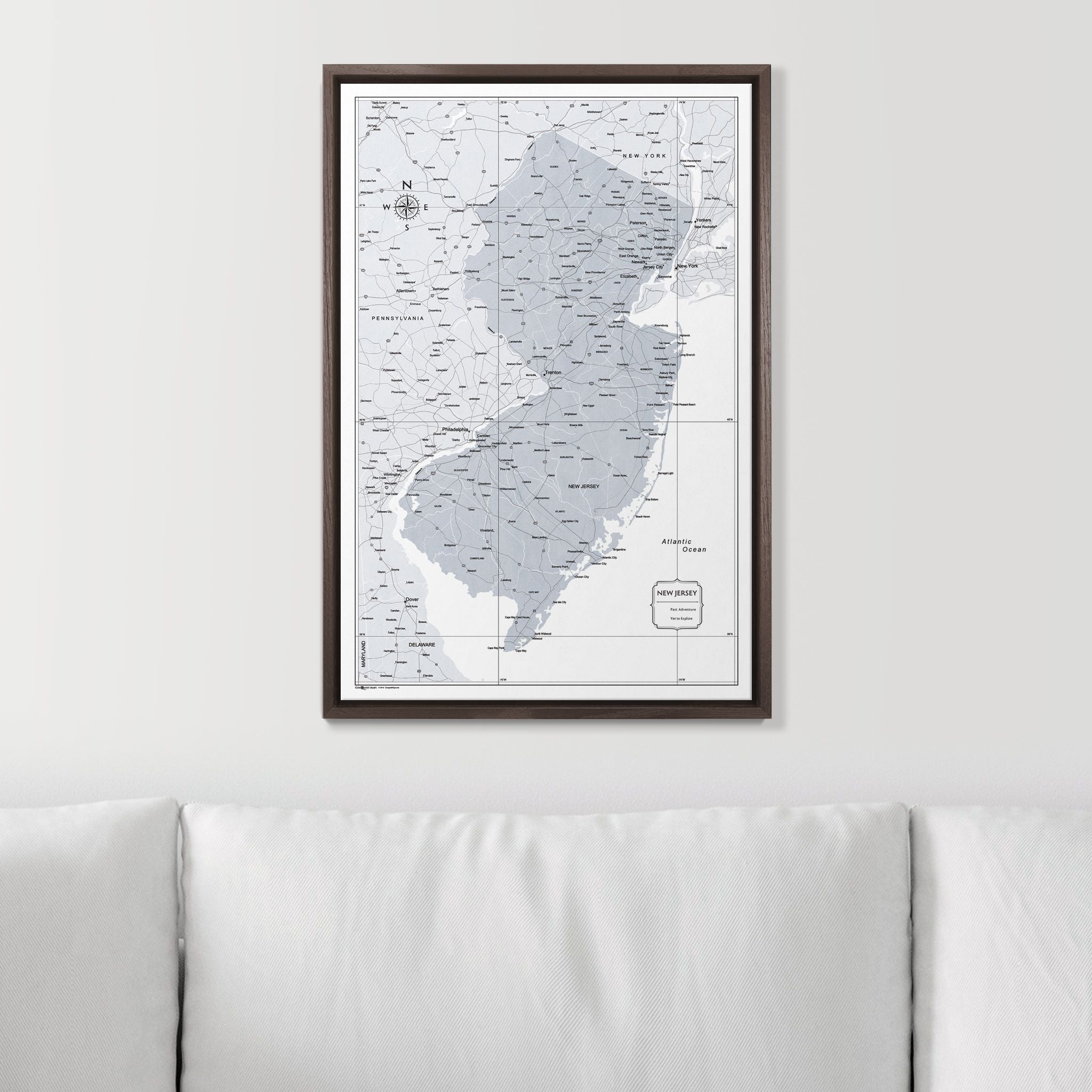 Push Pin New Jersey Map (Pin Board) - Light Gray Color Splash CM Pin Board