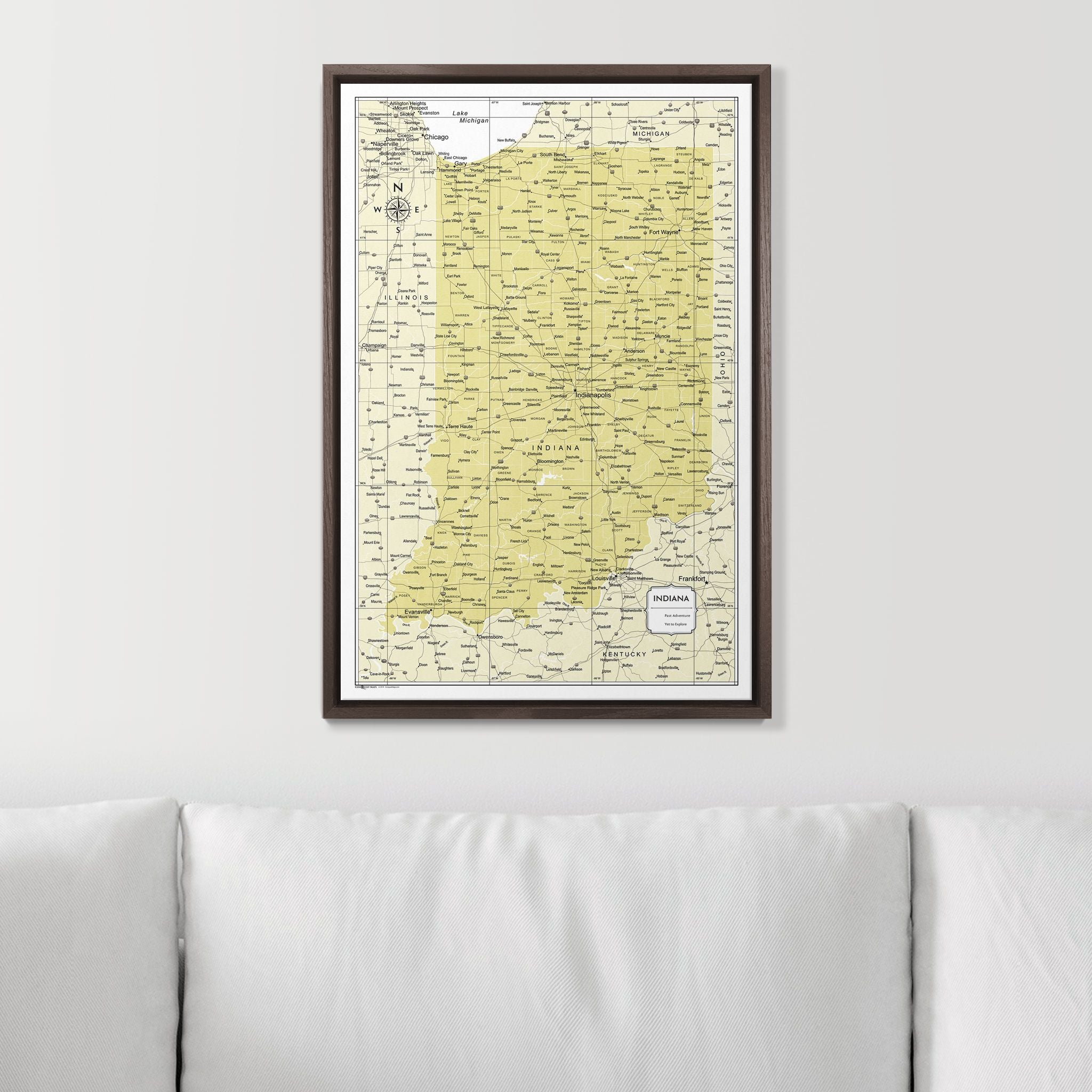 Push Pin Indiana Map (Pin Board) - Yellow Color Splash CM Pin Board