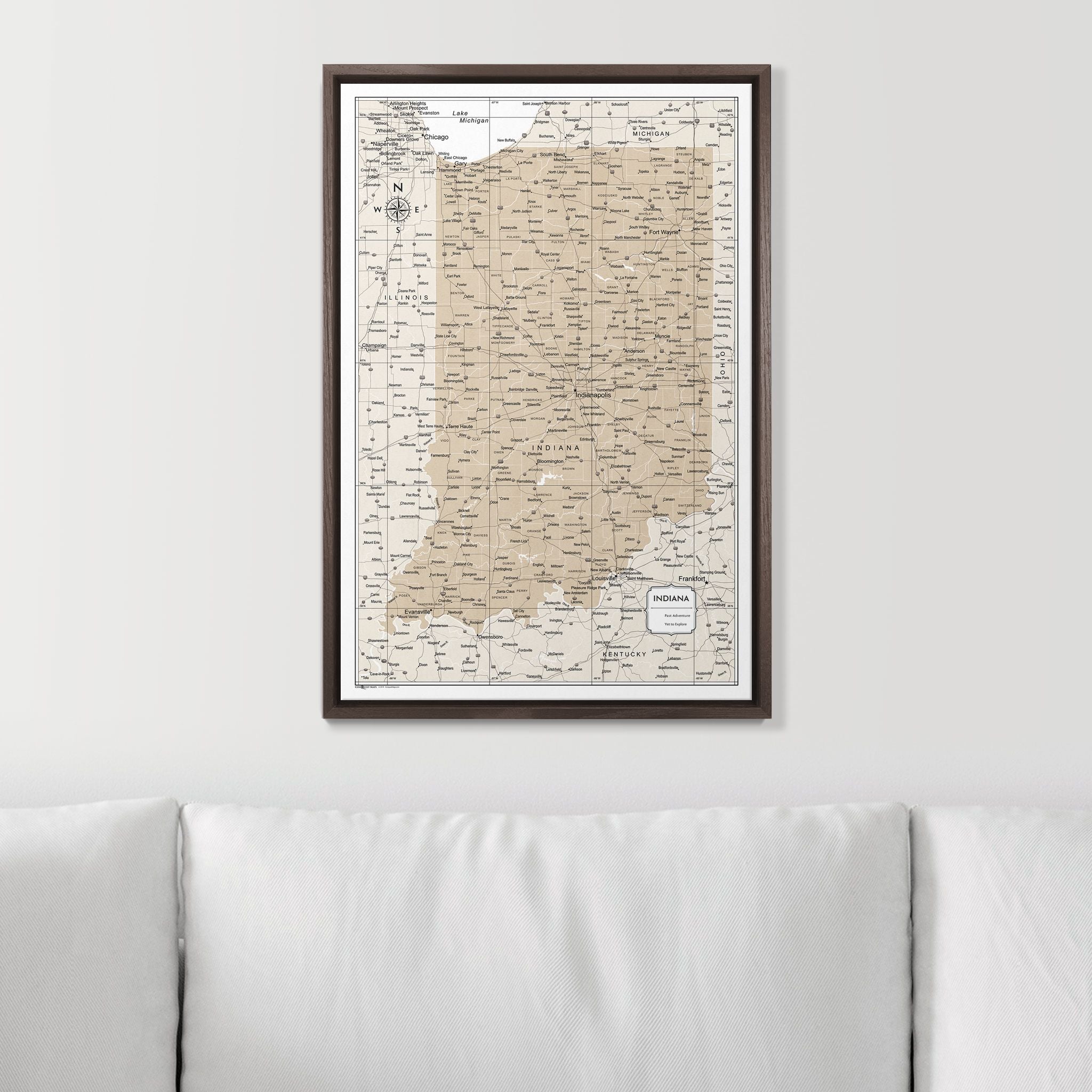 Push Pin Indiana Map (Pin Board) - Light Brown Color Splash CM Pin Board