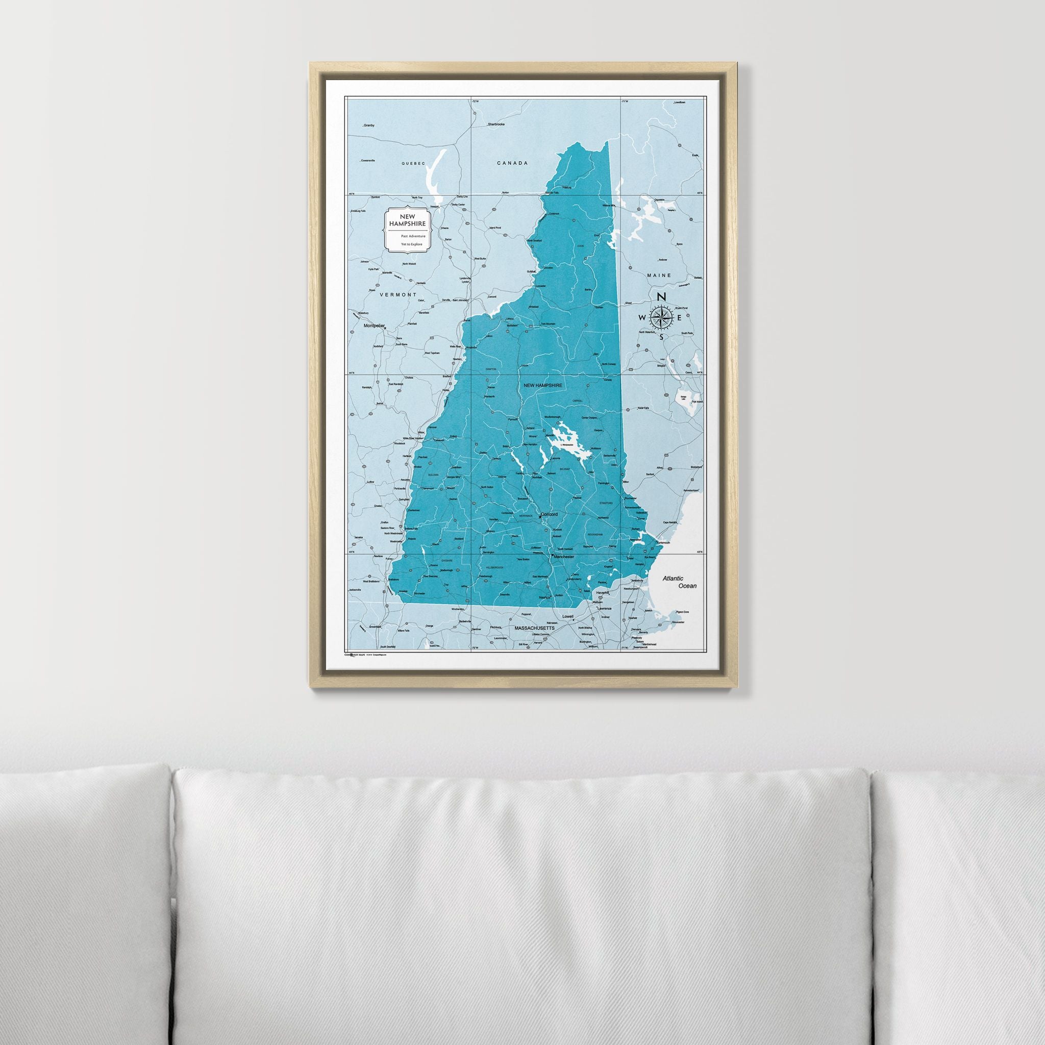 Push Pin New Hampshire Map (Pin Board) - Teal Color Splash CM Pin Board