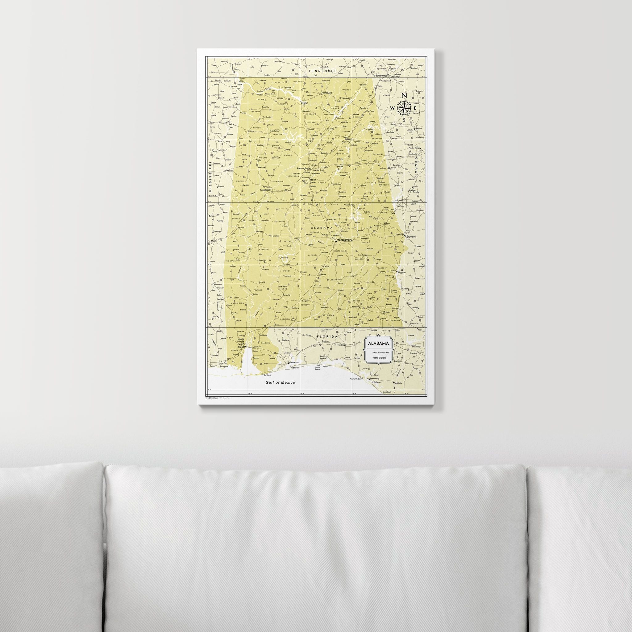 Push Pin Alabama Map (Pin Board) - Yellow Color Splash CM Pin Board