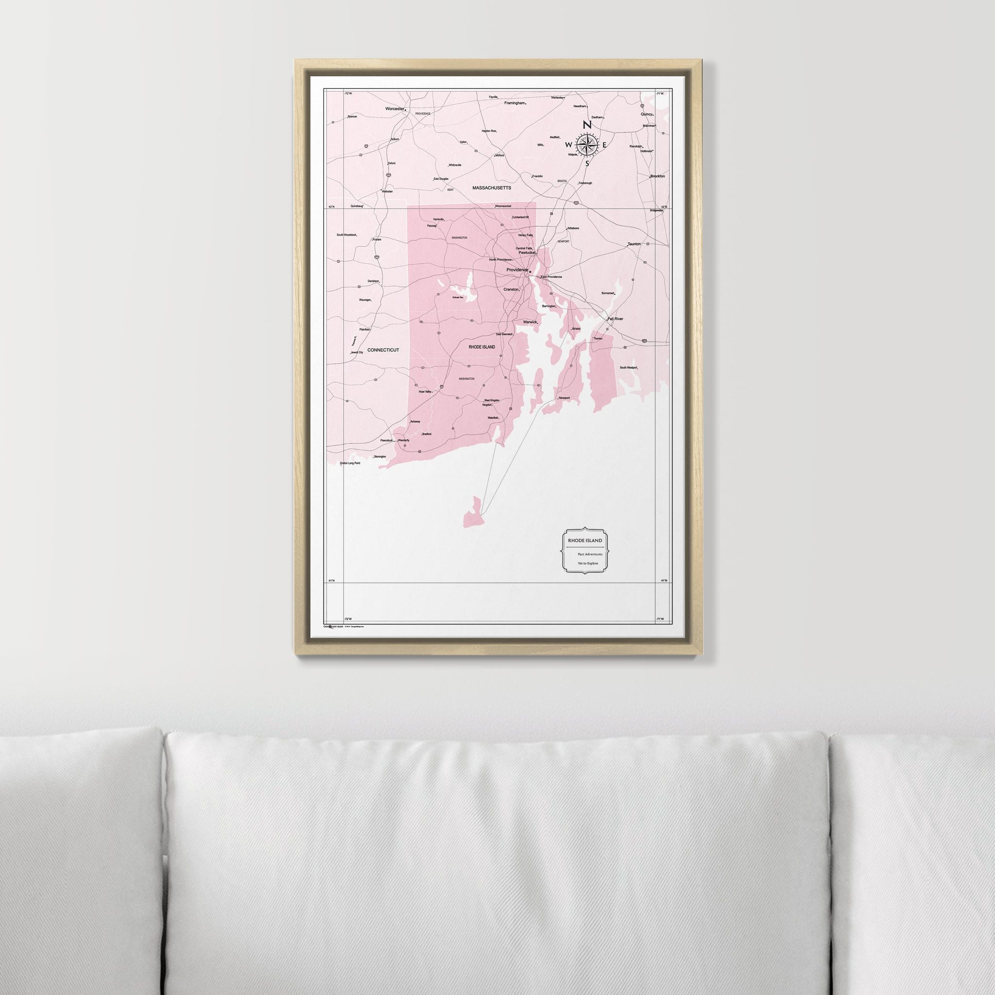 Push Pin Rhode Island Map (Pin Board) - Pink Color Splash CM Pin Board