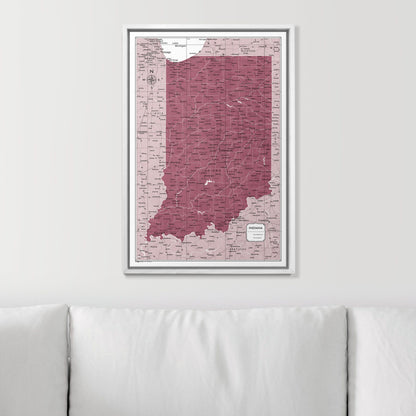 Push Pin Indiana Map (Pin Board) - Burgundy Color Splash CM Pin Board