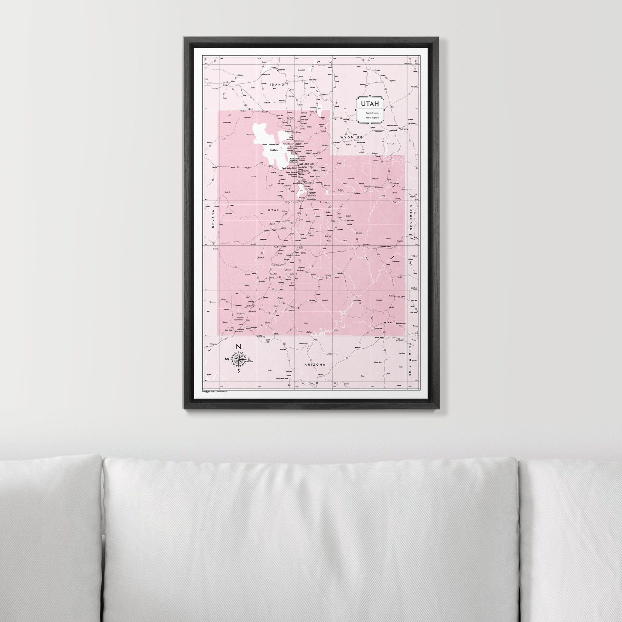 Push Pin Utah Map (Pin Board) - Pink Color Splash CM Pin Board