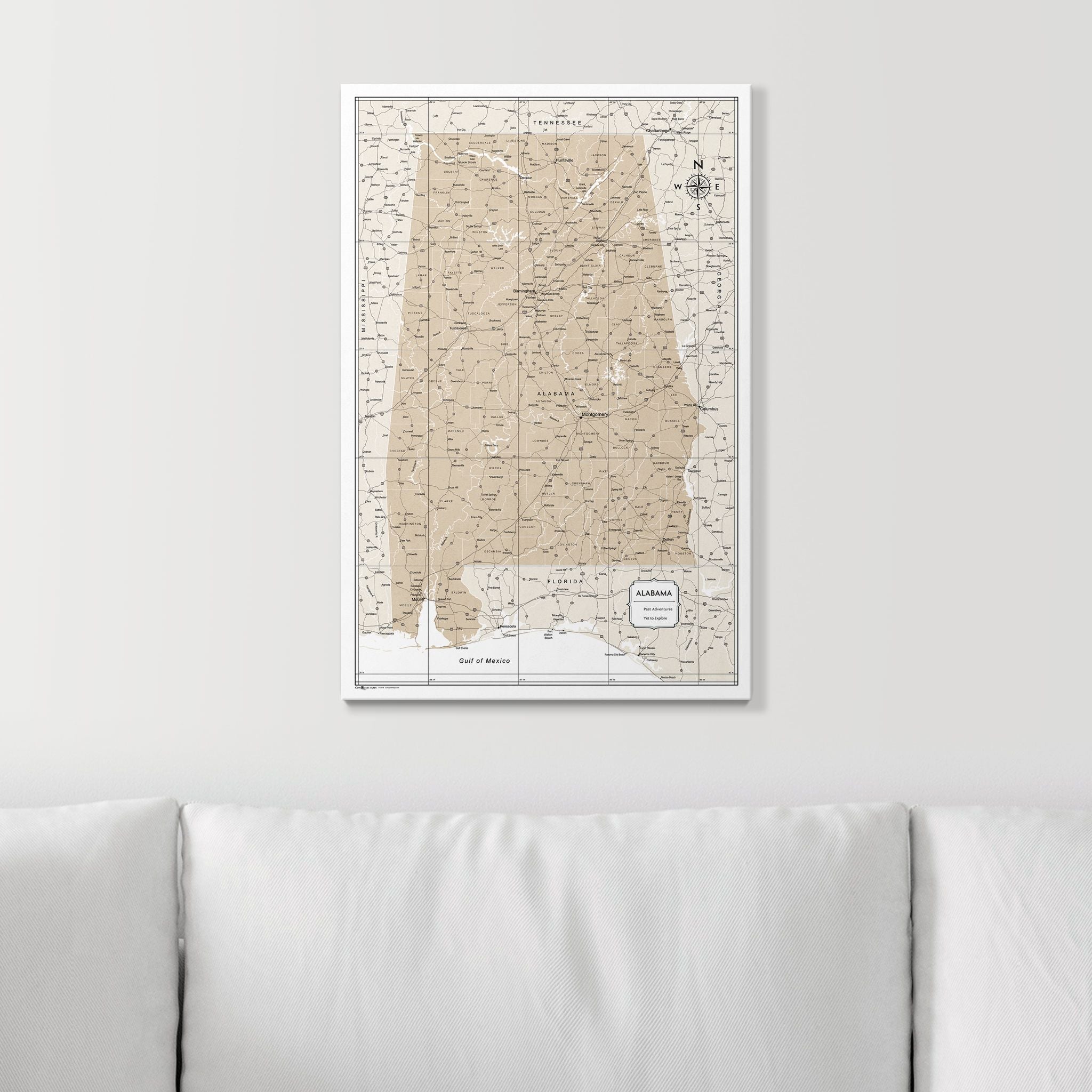 Push Pin Alabama Map (Pin Board) - Light Brown Color Splash CM Pin Board