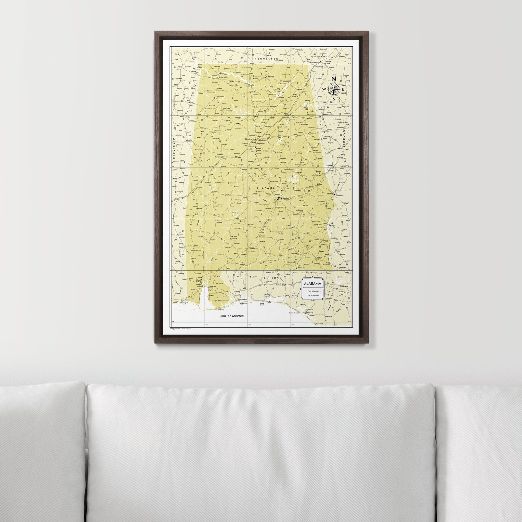 Push Pin Alabama Map (Pin Board) - Yellow Color Splash CM Pin Board