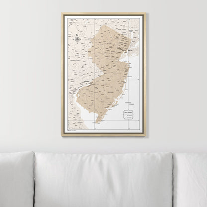 Push Pin New Jersey Map (Pin Board) - Light Brown Color Splash CM Pin Board