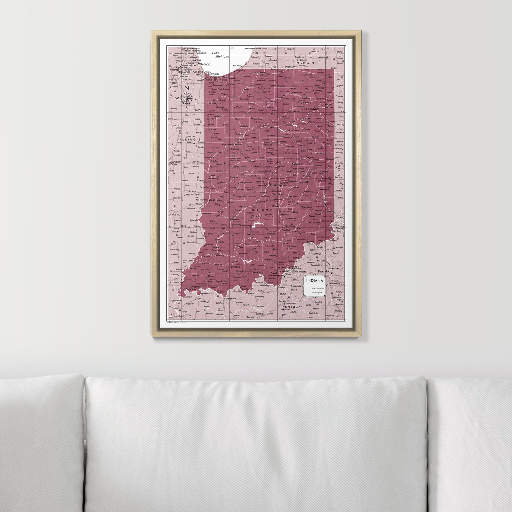 Push Pin Indiana Map (Pin Board) - Burgundy Color Splash CM Pin Board