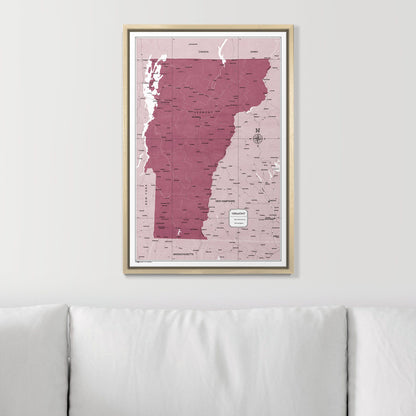 Push Pin Vermont Map (Pin Board) - Burgundy Color Splash CM Pin Board