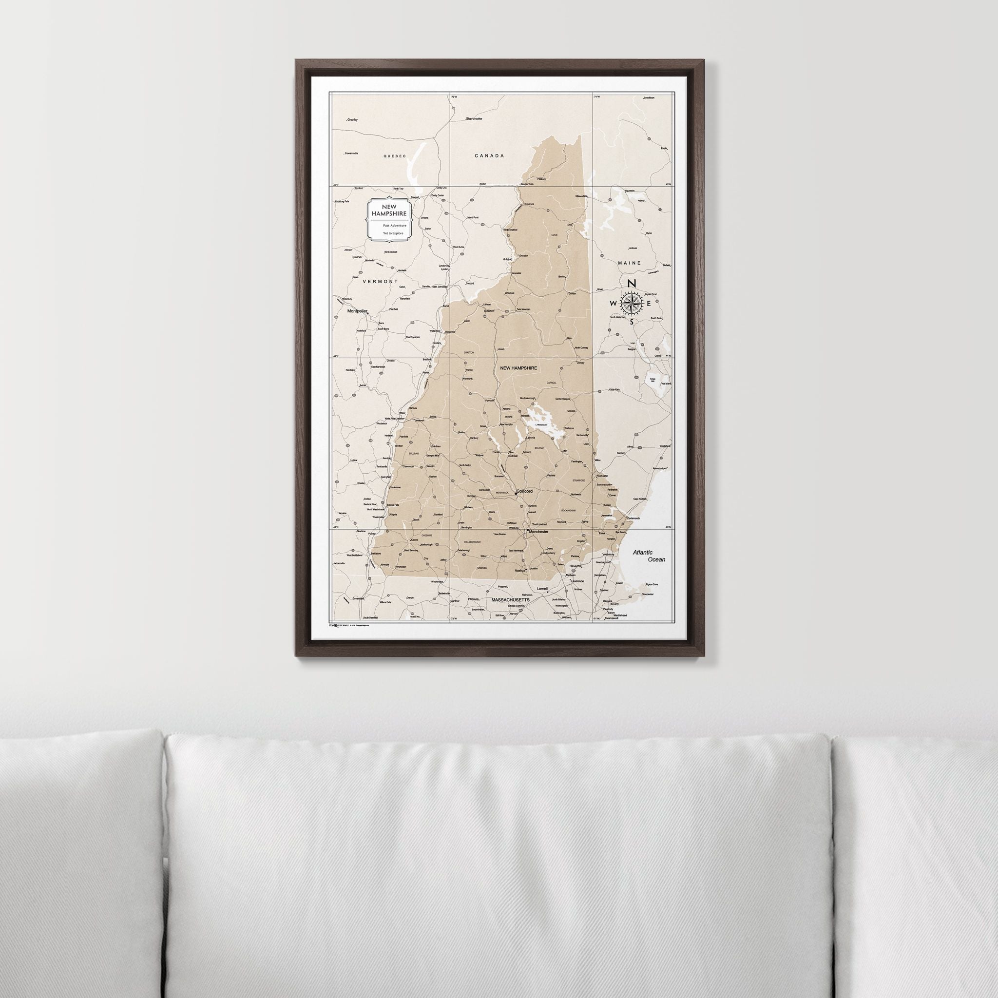 Push Pin New Hampshire Map (Pin Board) - Light Brown Color Splash CM Pin Board