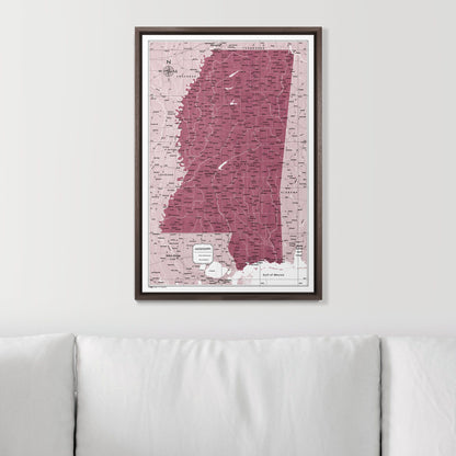 Push Pin Mississippi Map (Pin Board) - Burgundy Color Splash CM Pin Board