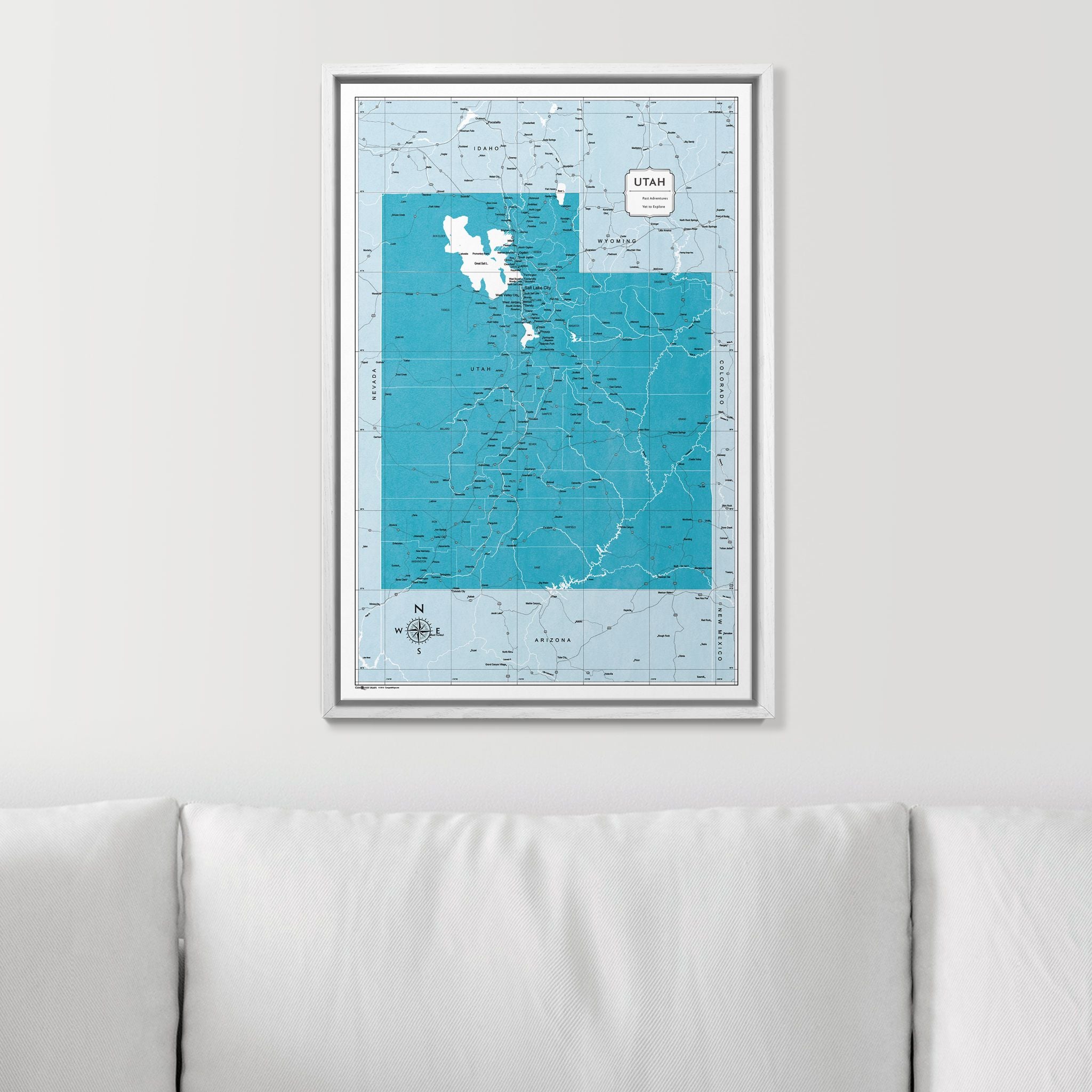 Push Pin Utah Map (Pin Board) - Teal Color Splash CM Pin Board