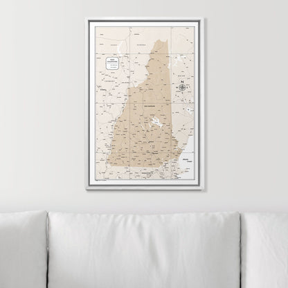 Push Pin New Hampshire Map (Pin Board) - Light Brown Color Splash CM Pin Board