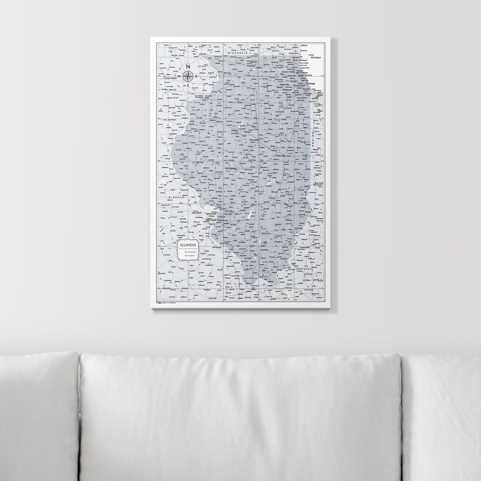 Push Pin Illinois Map (Pin Board) - Light Gray Color Splash CM Pin Board