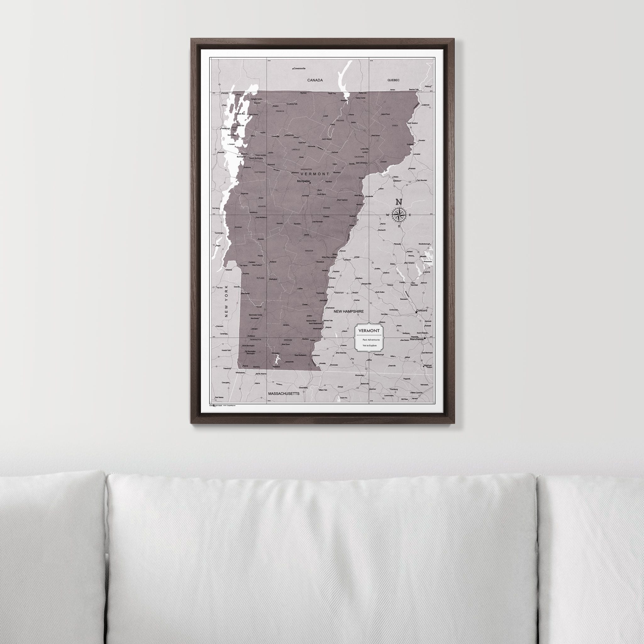 Push Pin Vermont Map (Pin Board) - Dark Brown Color Splash CM Pin Board