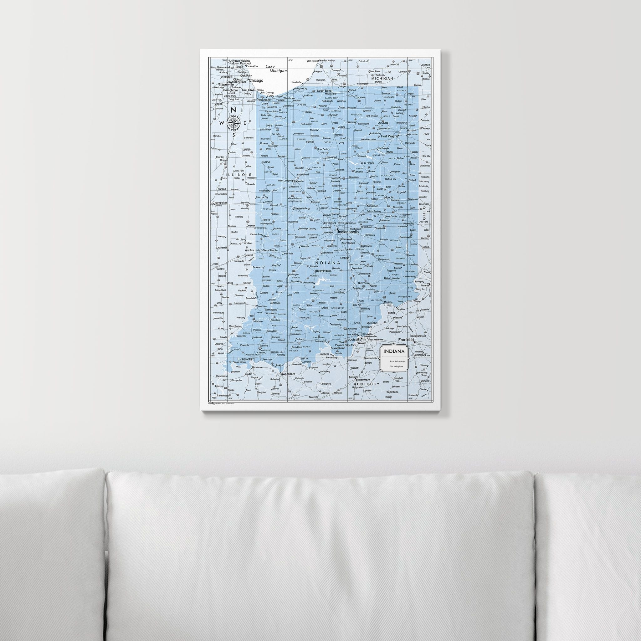 Push Pin Indiana Map (Pin Board) - Light Blue Color Splash CM Pin Board