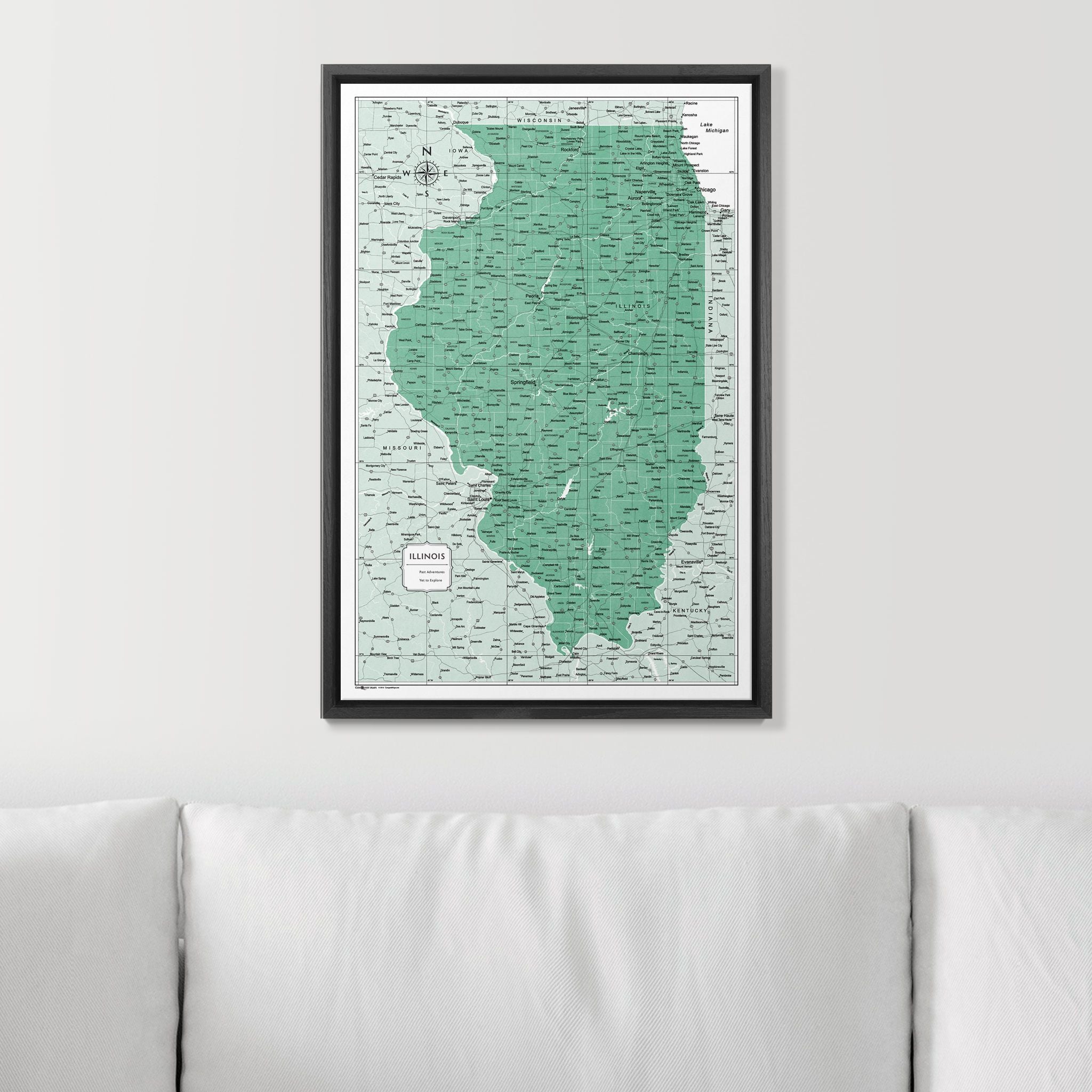 Push Pin Illinois Map (Pin Board) - Green Color Splash CM Pin Board