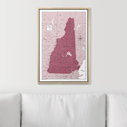 Push Pin New Hampshire Map (Pin Board) - Burgundy Color Splash CM Pin Board