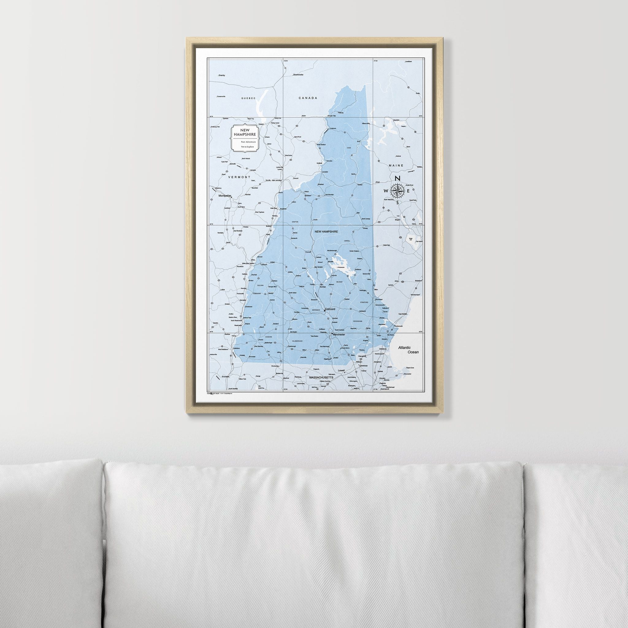 Push Pin New Hampshire Map (Pin Board) - Light Blue Color Splash CM Pin Board