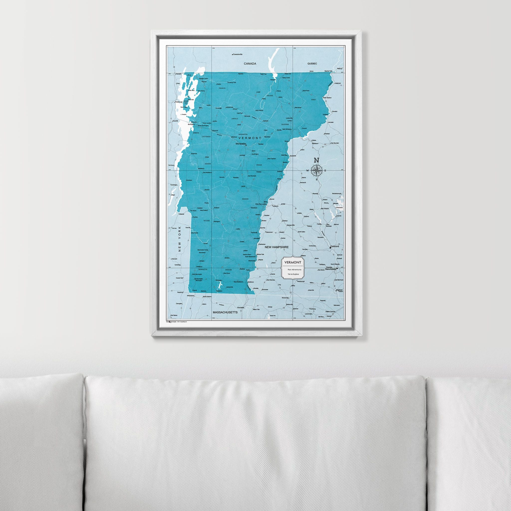 Push Pin Vermont Map (Pin Board) - Teal Color Splash CM Pin Board