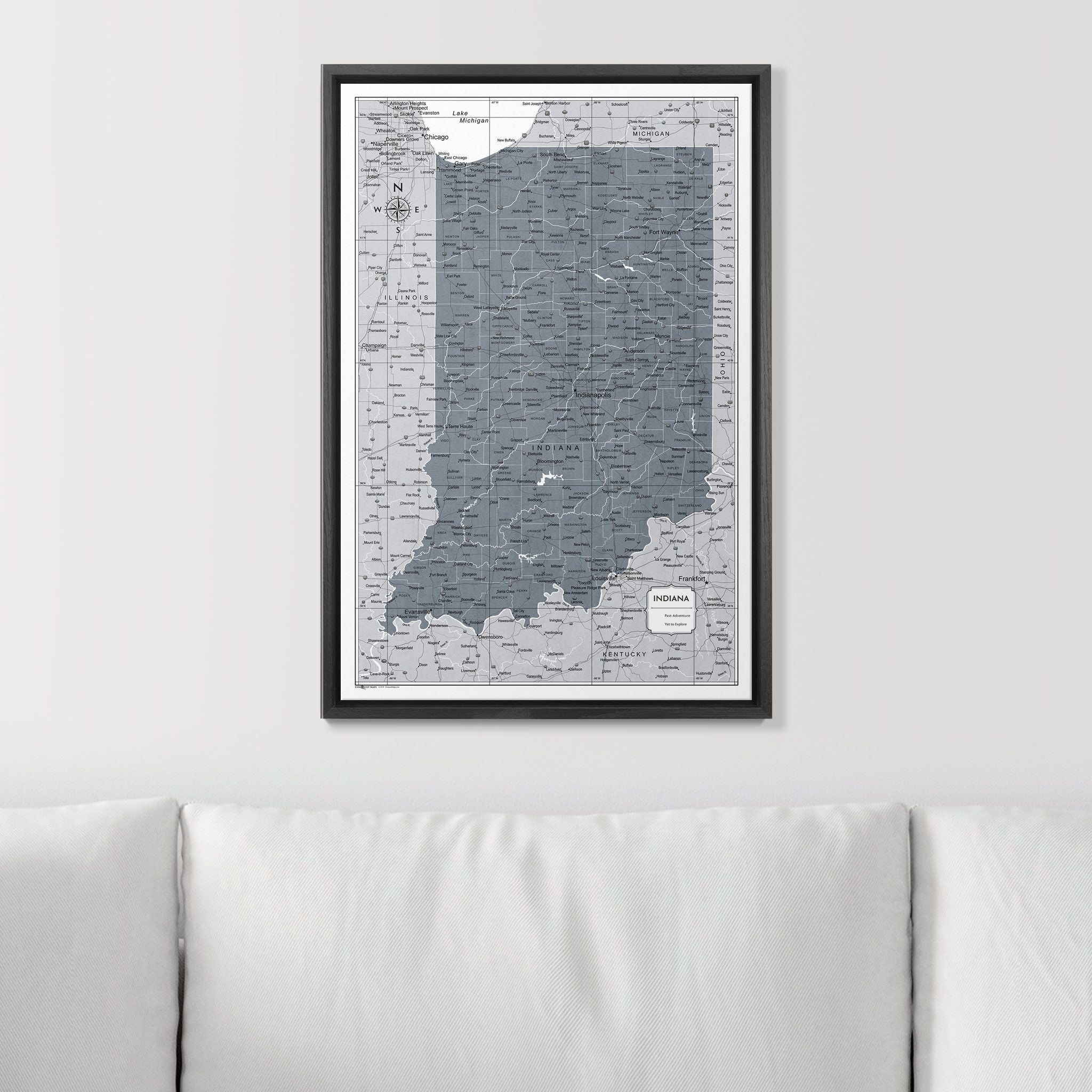 Push Pin Indiana Map (Pin Board) - Dark Gray Color Splash CM Pin Board