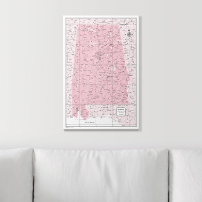 Push Pin Alabama Map (Pin Board) - Pink Color Splash CM Pin Board