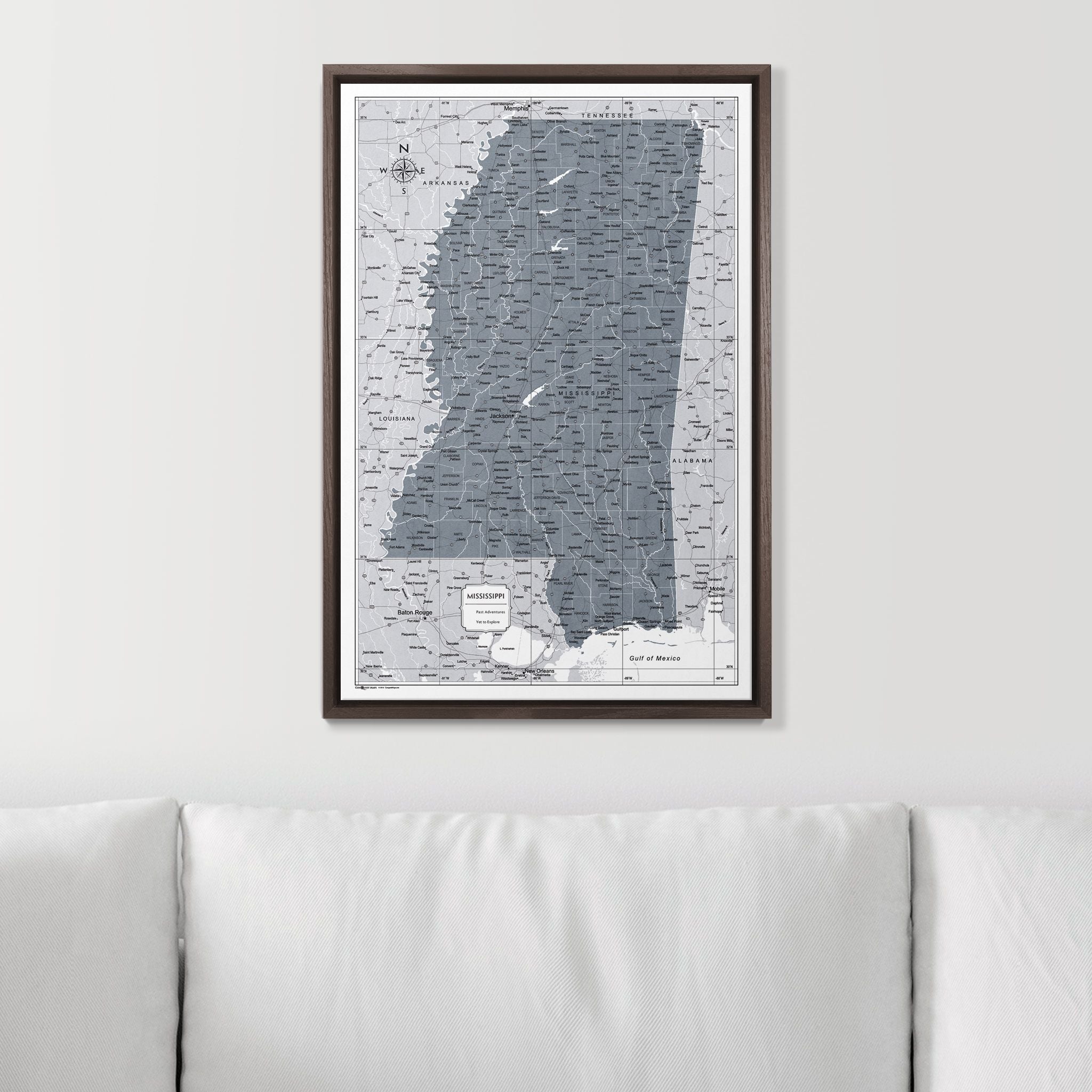 Push Pin Mississippi Map (Pin Board) - Dark Gray Color Splash CM Pin Board