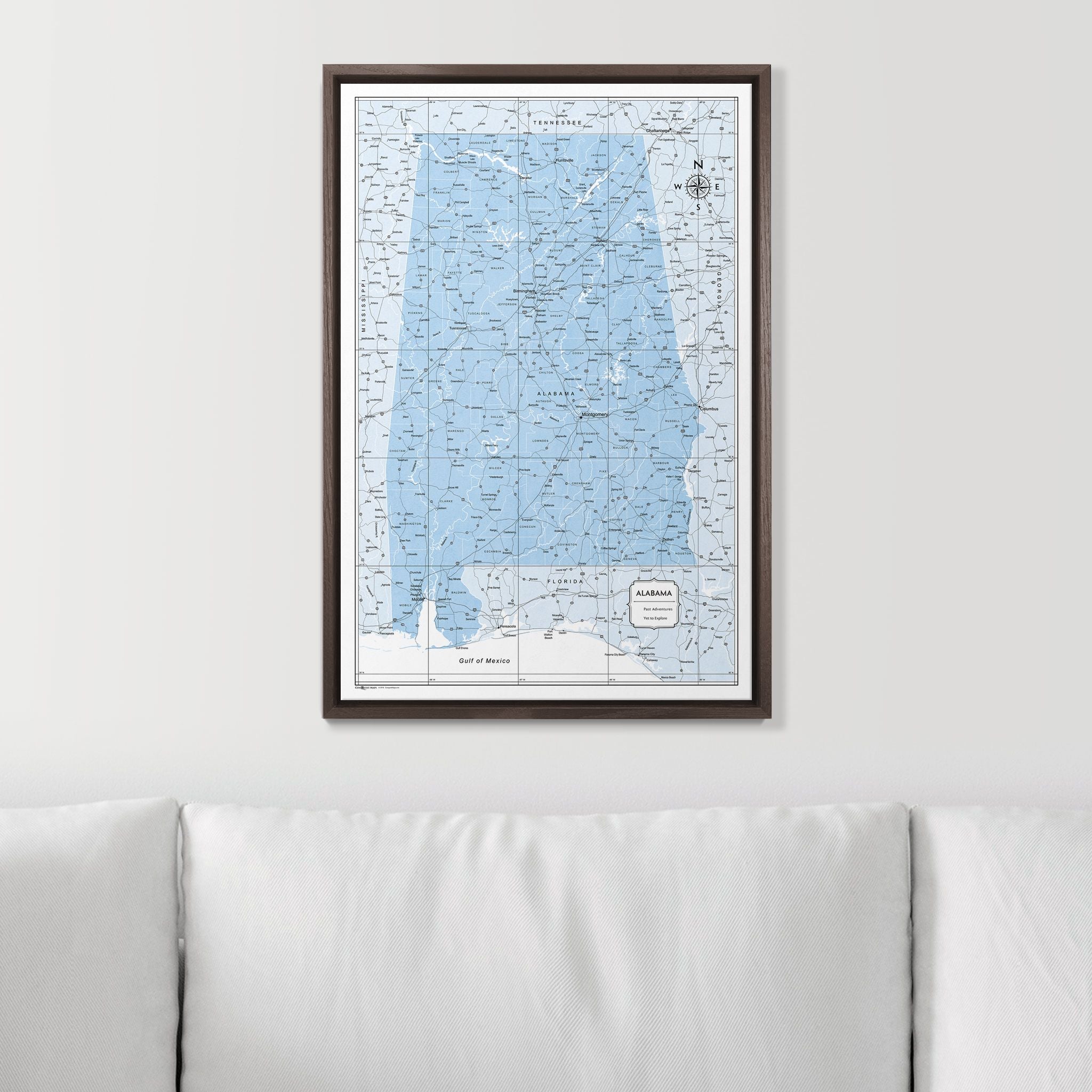 Push Pin Alabama Map (Pin Board) - Light Blue Color Splash CM Pin Board